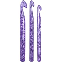 Ynnhik Shiny Crochet Hook Set - Crystal Sequin 10mm 15mm Sizes, Purple Polystyrene Lightweight Smooth Crochet Needles | Beginner Adult Kit Chunky Yarn Projects Enthusiasts Handcrafting Scarves