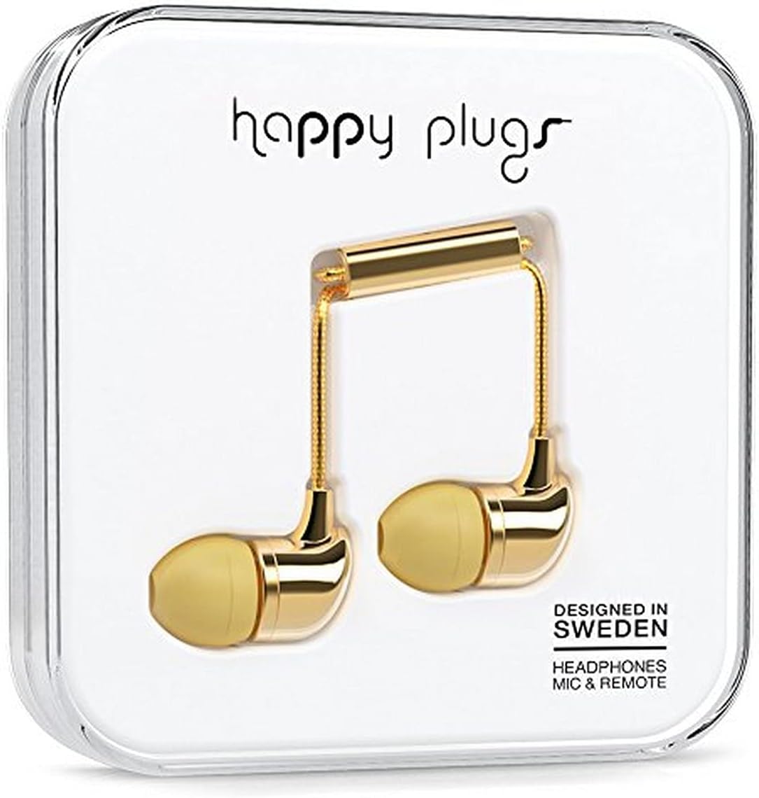 Happy Plugs In-Ear Fashion-Tech Headphones with Mic and Remote, Gold