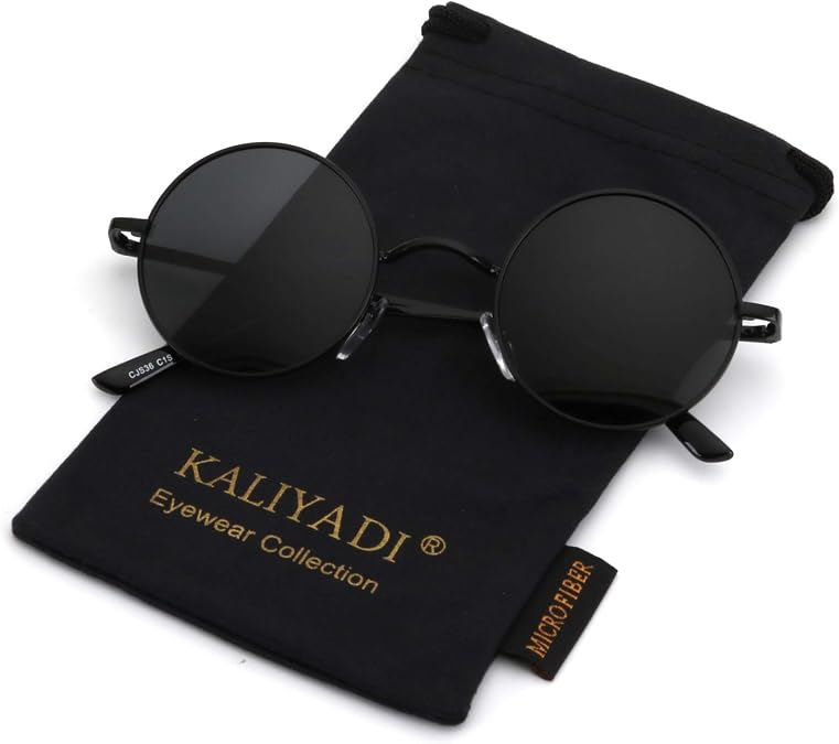 KALIYADI Round Polarized Sunglasses for Men Women Halloween Costume Retro Metal Hippie Circle Style Sun Glasses UV Protection
