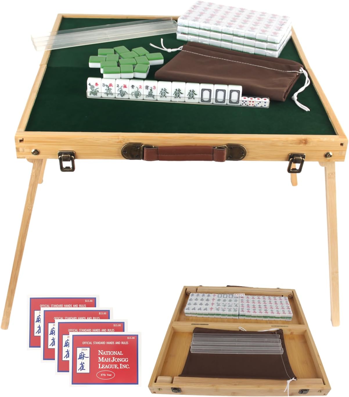 Mahjong Table With Tiles Set, Portable Mahjong Table,Portable Mahjong Game Set With Official Hands And Rules4, Majiang Tiles144pcs, Foldable Mahjong Table1, Storage Bag1, Ruler4, Dices4