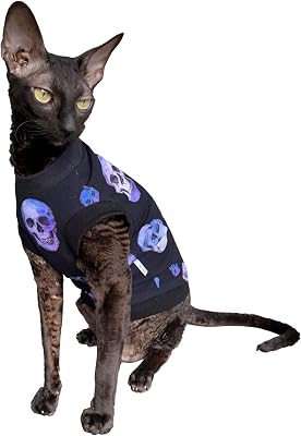 Hairless Cats Cotton Stretch T-Shirt Purple Sculls for Sphynx Cats