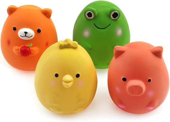CHIWAVA 4PCS 2.4" Squeak Latex Puppy Toy Funny Animal Sets for Small Dog | Assorted Color Pet Interactive Play, Squeaky Fetch Toys,Soft Bouncy,Lightweight Indoor & Outdoor Plays