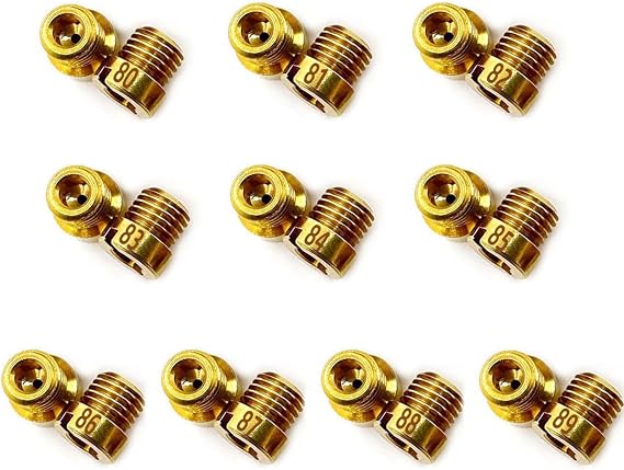 For Holley Carburetor 1/4-32 Gas Main JETS ASSORTMENT KIT The aperture size is:80 81 82 83 84 85 86 87 88 89,10 sets in total, 2 pcs per size,Thread size: 1/4"-32