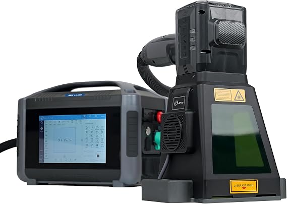 ZAC Portable Laser Marking Machine PRO Fiber Engraver Handheld Marker with 100  100mm Field Lens, Dual Power Supply MAX Laser Source 8 Touchscreen, Class II 0.874mW