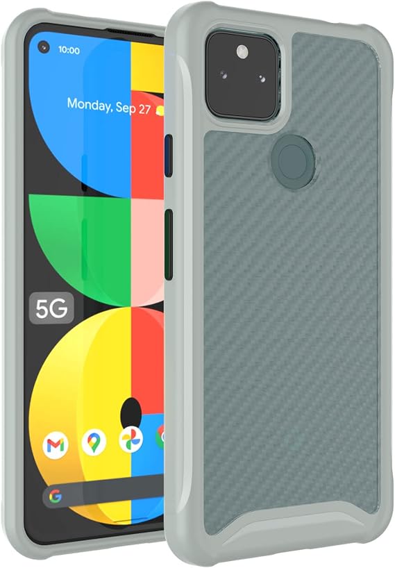 TUDIA Carbon Hybrid Designed for Google Pixel 5a 5G Case, [Lucion] Shockproof Clear Anti Scratch Matte Carbon Fiber Design Slim Protective Case Cover Gray