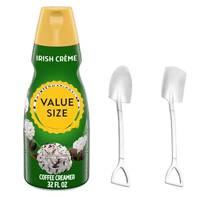 Candy Freezer Delight International Irish Creme Coffee Creamer, 32 fl oz Liquid Non-Dairy Creamer for Coffee, Tea & Cold Brews with Mini Metal Shovel Spoons Irish Creme Shovel Spoons