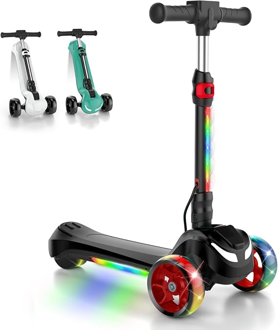 Electric Scooter for Kids Ages, 3-Wheel Electric Scooter, Electric Kick Scooter with 2 Speed, Long Battery Life, Bluetooth Music, LED Wheels