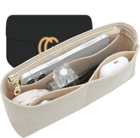 Doxo Purse Organizer Insert Compatible with GG Marmont Bag, Custom Fit Inside Premium Bag Organizer Lightweight Purse Insert with Zipper, Handbag & Tote Shaper, Beige,Medium