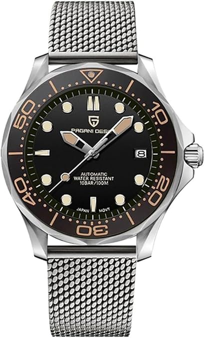 LACZ DENTON Pagani Design PD1667 Mens Automatic Watch Waterproof Luminous Stainless Steel Japan Movement Synthetic Sapphire Crystal Curved Mirror with A Rotating Ceramic Bezel Watch