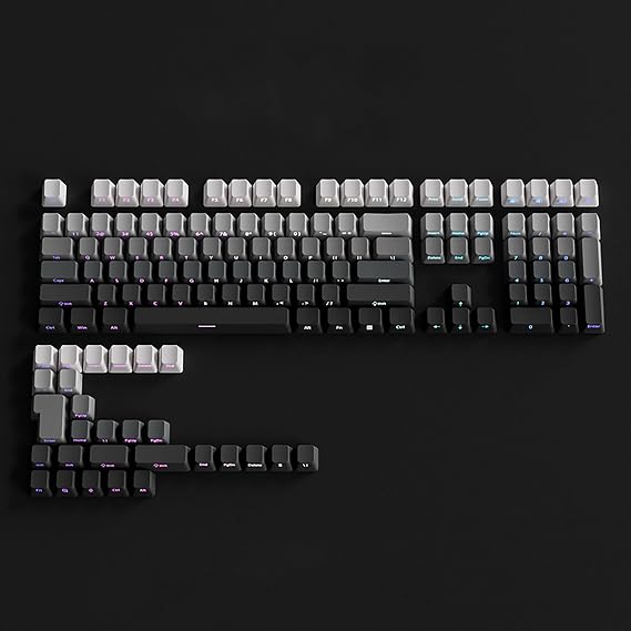 PBT Key Caps - Side Printed Key Cap Set, Double Shot Shine Through Custom Key Cap, Gradient Key Cap 130 Keys, Minimalist For Mechanical Keyboard, Black 2-Original