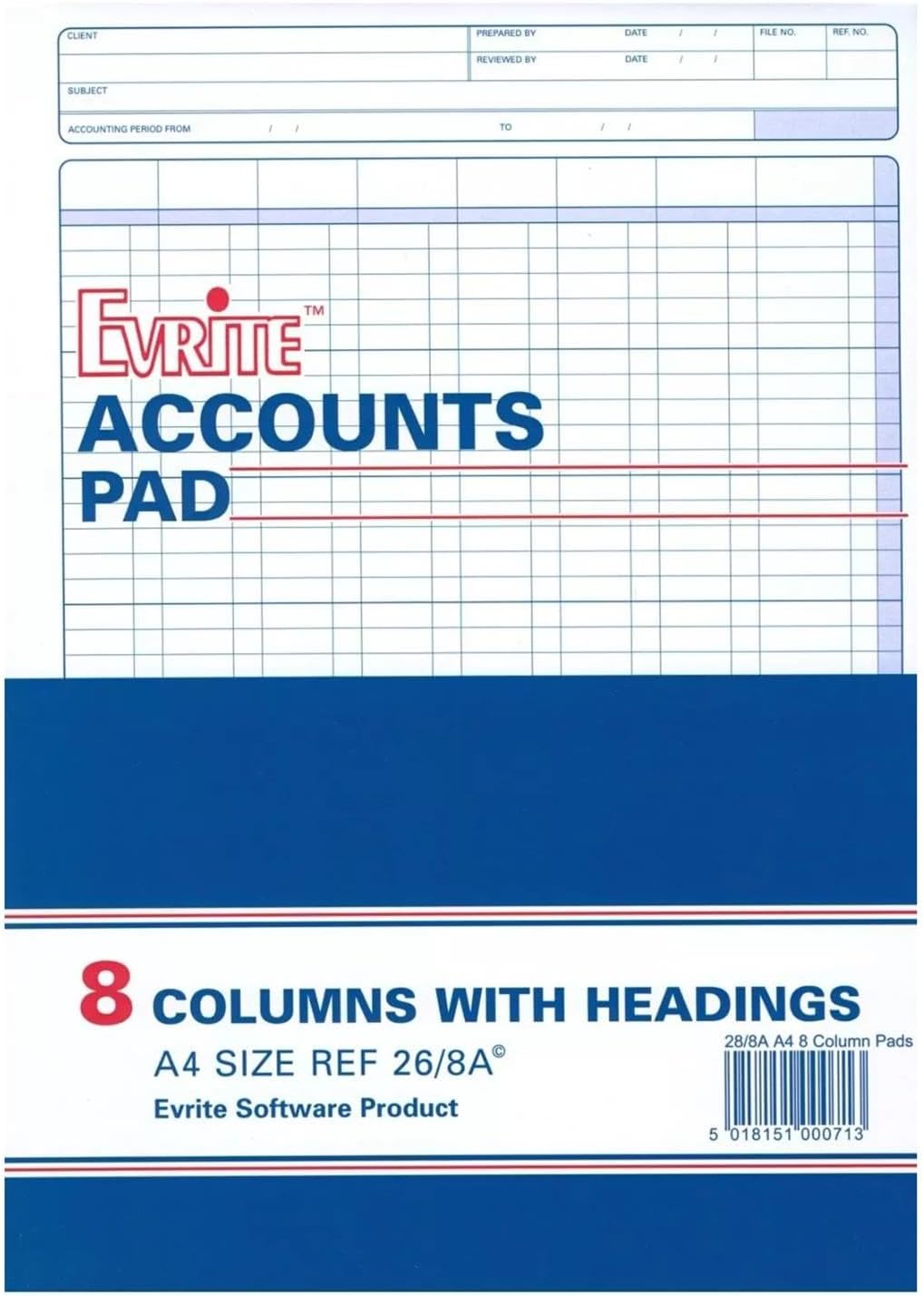 Accounts pad (268A 8 Column with Headings)