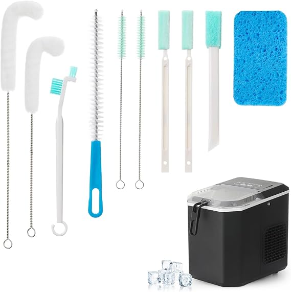 AIEVE Ice Machine Cleaner Brush Sets, 10 Pcs Ice Maker Cleaner Tools Kits with Crevice Cleaning Brush and Scrub Sponge for Countertop Ice Makers