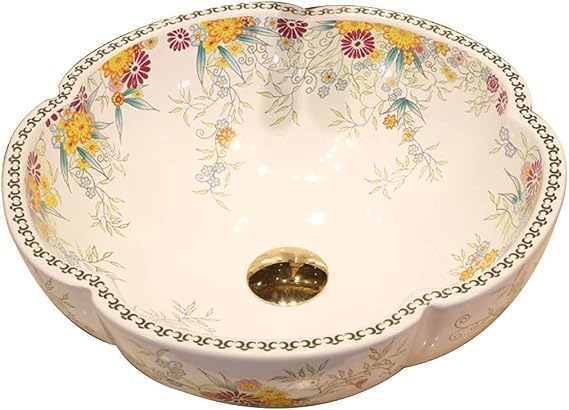 Bathroom Bar Vanity Vessel Sinks Above Counter Vanity Sink Tops Petal-Shaped Bathroom Sink, European-Style Ceramic Art Basin for Household Use