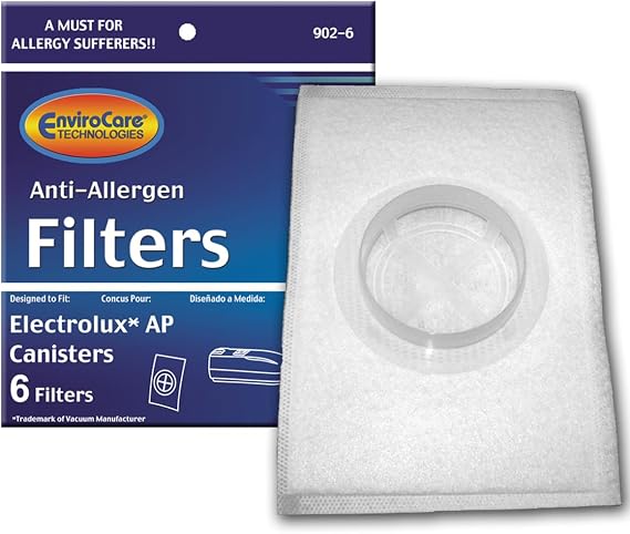 EnviroCare Replacement Allergen Vacuum Cleaner Filters made to fit Electrolux, Aerus AP100 Canister Vacuum HEPA LE 2100, Diplomat, Ambassador, Epic 6500, (6 Filters)