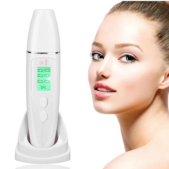 VINGVO Skin Hydration Tester, LCD Digital Hydration Oil Content Skin Analysis Machine, Portable Mini Facial Skin Tester Water Oil Detector Pen with Universal Base, Historical Data Query Function