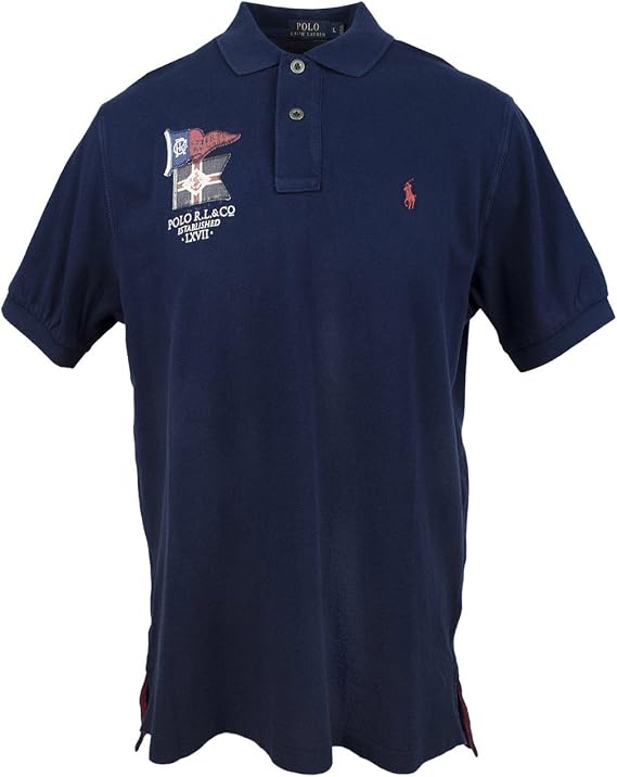 Polo Ralph Lauren Mens Classic Fit Nautical Mesh Polo Shirt (Small, Holiday Navy)