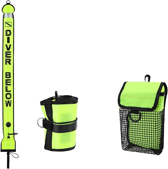 4FT High Visible Diving Open Bottom Surface Marker Buoy (SMB) Scuba Signal Tube with Reflective Strip + Diving Gear Bag Carry Mesh Storage Pocket