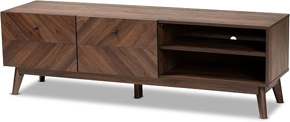 Baxton Studio Hartman Mid-Century Modern Walnut Brown Finished Wood TV Stand