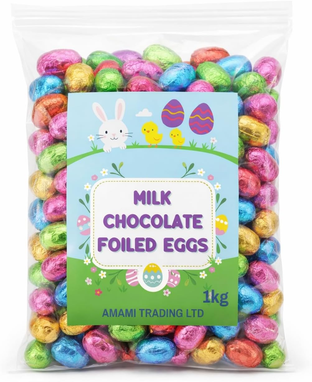 Solid Milk Chocolate Foiled Easter Eggs 1kg 200 Mini Eggs – Kids Easter Egg Hunt, School Prizes, Party Bags for Boys & Girls - Bulk Easter Eggs