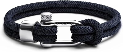 Elegatto Alchor Platinum Rope Bracelet for Men | Premium Nylon Marine Cord with Silver Polished Stainless Steel Shackle Closure | Waterproof and Fade-Resistant | Mens Designer Bracelets