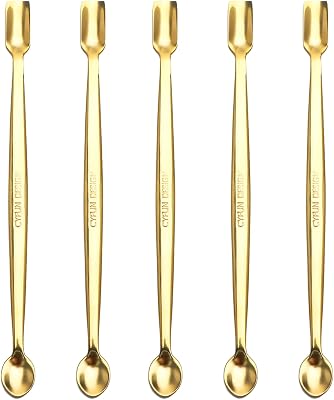 Briartw 5 Pcs Stainless Steel Craft Spoon | Mess-Free Crafting with Dual-Shaped Spoons for Glitter, Embossing Powders, Sequins & Small Embellishments | Gold | 6.7inch Length