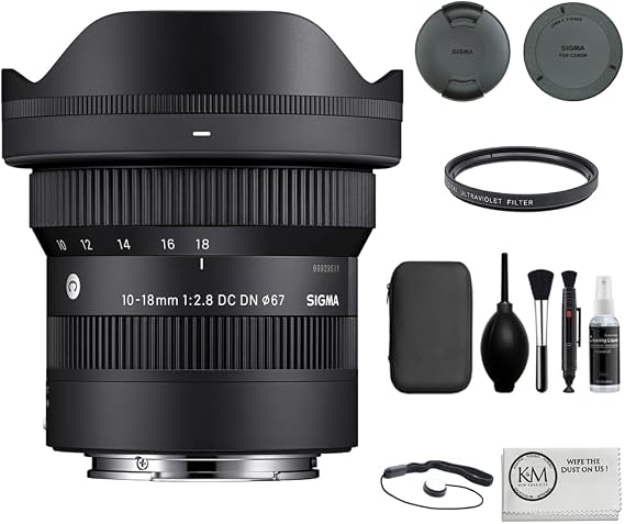 Sigma 10-18mm f/2.8 DC DN Contemporary Lens | Sony E Bundled with UV Filter + Photo Starter Kit + Microfiber Cleaning Cloth (4 Items)