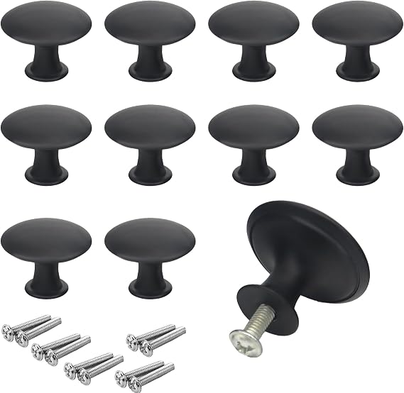 Black Furniture Knobs, 10 Knobs 30 mm Modern Vintage with Screws for Doors for Windows Drawers Cabinets Kitchen Cabinets Wardrobe