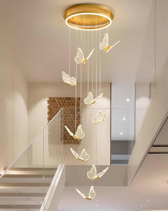 Chandeliers LED for Entryway Living Room High Ceiling Chandelier acrylic Butterfly Large Ceiling Pendant Lights Lighting Fixture Modern Dining Room Hallway Staircase Lights LED Dimmable Ligh