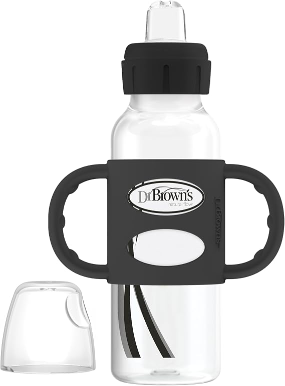 Dr. Brown's Narrow Transitional Sippy Bottle with Silicone Handles 8oz 250mL Black 1-Pack