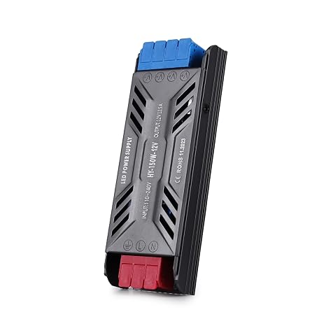 LED Power Supply 12V 150W LED Driver Transformer AC 120V to 12V DC 12.5A Low Voltage Switching Converter Constant Voltage Ultra Slim Adapter for Indoor Strip Light Cabinet Lights