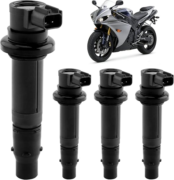 Ignition Coil Pack of 4 for Yamaha 2003-2007 YZF R6| 2002-2006 YZF R1| 2006-2014 FZ1 & Other Replacement # F6T558 5VY-82310-00-00 | ヤマハ 2003-2007 YZF R6、2002-2006 YZF R1、2006-2009 YZF R6S、2006-2014 FZ1などに対応。# 5VY-82310-00-00の交換。