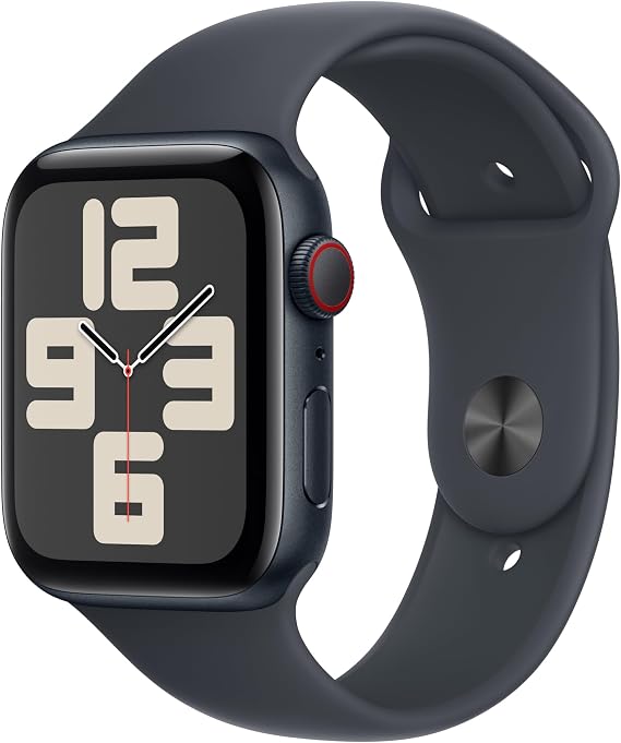 Apple Watch SE (2nd generation) GPS + Cellular 44 mm Midnight Safe Smart Watch and Midnight Sports Cord - M/L. Fitness and Sleep Tracking, Traffic Accident Detection, Heart Rate Tracking, Retina Display