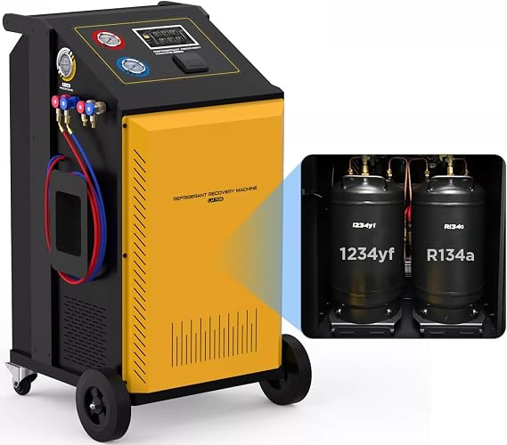 LM708 Dual Automotive Refrigerant Recovery Machine R134a/R1234yf | Automatic AC recovery, vacuum, leak test and recharge with 7-inch touchscreen, five electronic scales, database and printer