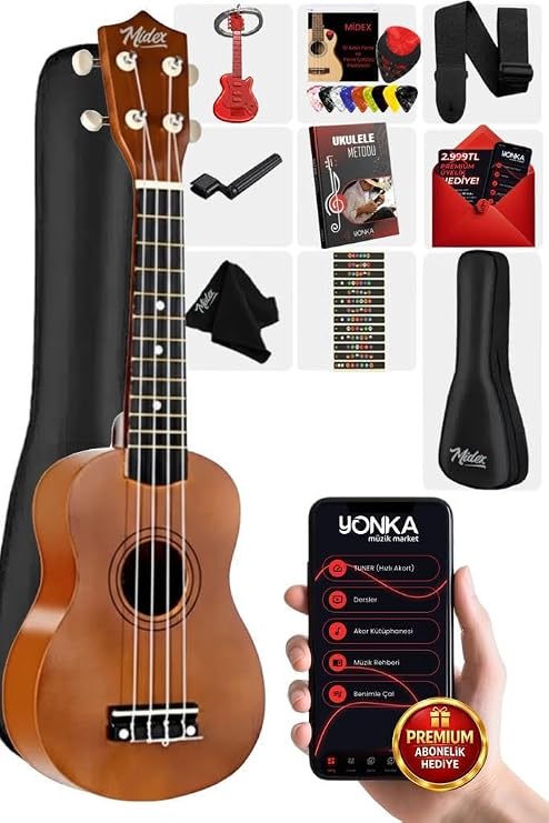 Midex UKX-901M Brown Soprano Ukulele (Hanger Bag Method Pena)