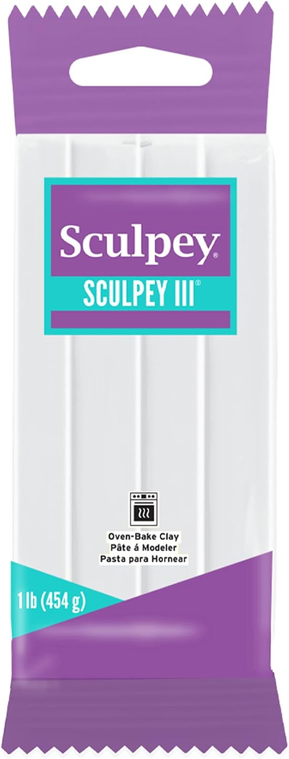 Sculpey III Oven Bake Clay - White Polymer Clay for Modeling - 1 lb Bar