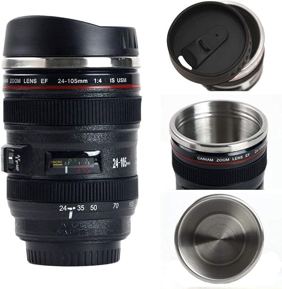 Camera Lens Coffee Mug/Cup With Lid,Photo Coffee Mugs Stainless Steel Travel Lens Mug