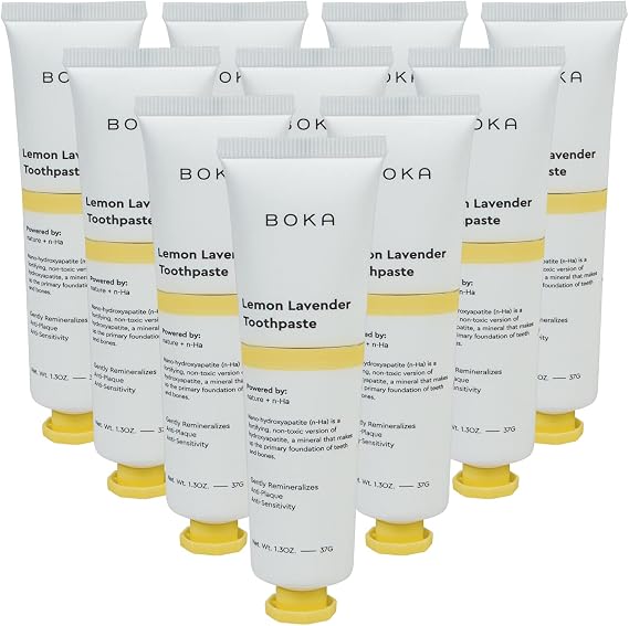 Boka Lemon Lavender Natural Toothpaste, Nano-Hydroxyapatite for Remineralizing, Sensitivity and Whitening, Fluoride-Free, Dentist Recommended for Kids and Adults, Made in USA, 1.3oz (Pack of 10)