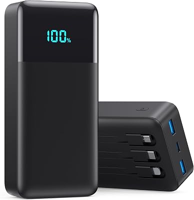 Portable Charger 50,800mAh Power Bank, 25W PD QC 4.0 Fast Charging Portable Phone Charger with Built-in Cables,Travel Camping Essential USB C Battery Pack for iPhone 1615141312,Android Galaxy etc