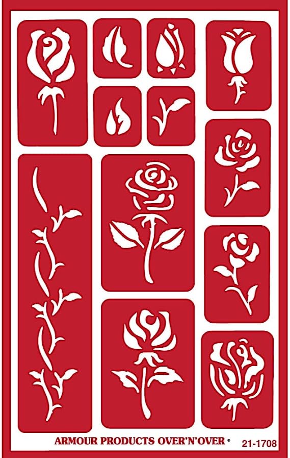 Over'N'Over Reusable Glass Etching Stencils Durable Self-Stick Designs for Glass, Mirrors, and Ceramics with Armour Etch Cream 5" x 8" Stencil Sheet - Rose Buds