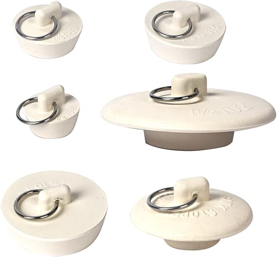6 Pieces Rubber Sink Stopper, Drain Stopper Bath Tub Stopper with Pull Ring, Kitchen Drain Plug Sink Plug, Bathroom Bath Plugs, 6 Sizes(White)