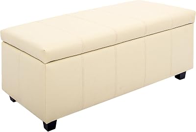 CangLong 36Inch Damara Lift-Top Storage Ottoman Bench with Faux-Leather Upholstery, Upholstered Foam Padded Rectangular Footstool, Easy Assemble Furniture ,Cream