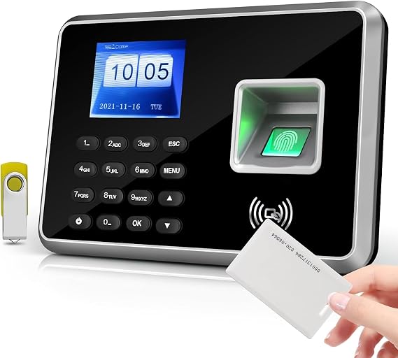 BISOFICE Biometric Time Clock Attendance Machine for Employees Support 1000pcs Fingerprint/Password/ID Card Recognition 5 Languages System USB Port Data for School Restaurant Factory Office Hospital
