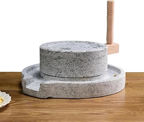 Manual Stone Grain Mill, Handmade Stone Grinder for Wheat, Flour, Rice, Coffee & Spices, Grinds Wet & Dry Food, Corn, Beans, Nuts, Traditional Non-Electric Kitchen Tool