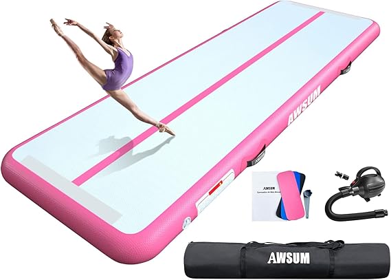 AWSUM Inflatable Gymnastics Mat 10ft/13ft/16ft/20ft/23ft Training mat 4/8 inches Thick tumbling mat with Electric Pump for Home/Gym/Outdoor