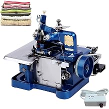 Industrial Serger Sewing Machine with Adjustable Stitch Length and Metal Frame for Multiple Materials