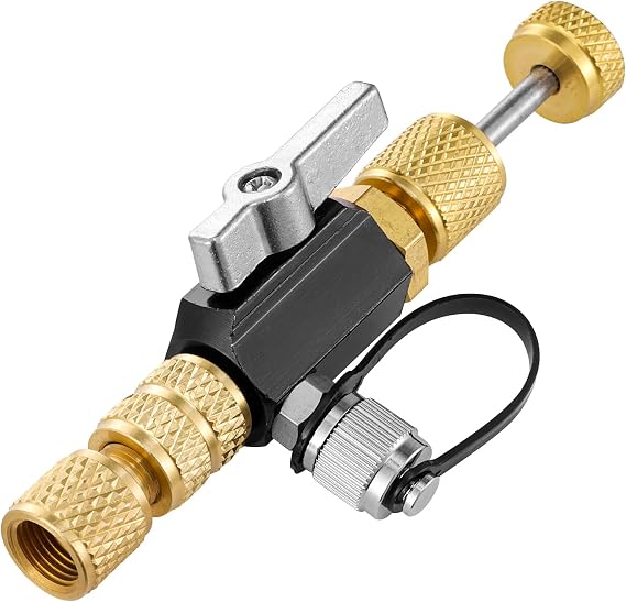 HVAC Valve Core Removal Tool, Valve Core Remover Installer Tool, 1/4" Mega Flow Vacuum-Rated Valve Core Removal Tool and 5/16’’ Conversion Adapter for R22 R410A R134A