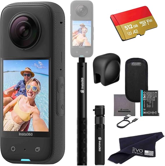 Insta360 X3- Waterproof 360 Action Camera with 1/2" 48MP Sensors, 5.7K 360 HDR Video, 72MP 360 Photo, 4K Single-Lens, 2.29" Touchscreen, AI Editing |Bundle Includes Bullet Time, Lens Cap (512GB)