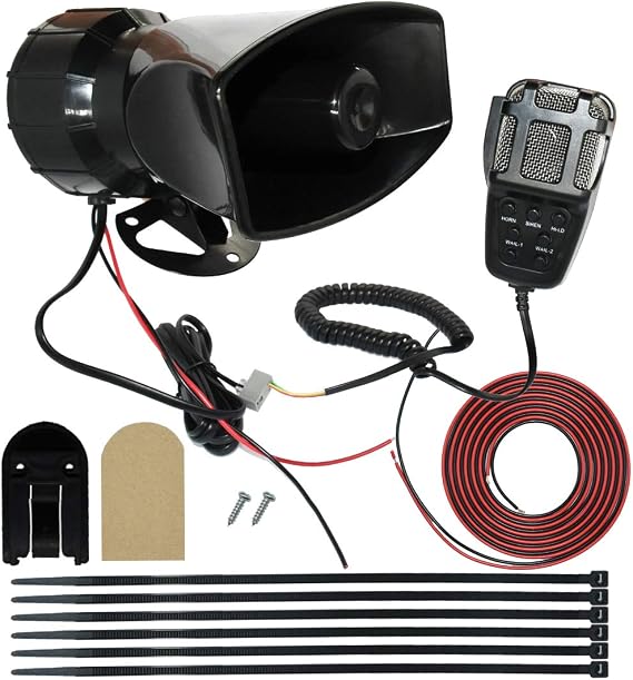 MIRKOO 12V 100W 7 Tones Car Siren Speaker with Mic PA System Car Loud Emergency Sound Alter Warning Siren Speaker Amplifier Horn with Hooter, Fire Alarm, Ambulance, Traffic, Police, Horn Sound etc.