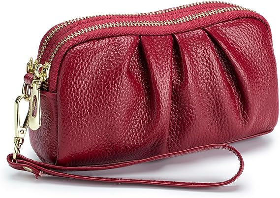 Wristlet Wallets for Women Genuine Leather Wristlet Purses Ladies Ruched Wristlet Clutch Wallet Purses