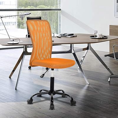 Home Office Chair, Mid Back Mesh Computer Desk Chair, Height Adjustable Small Task Chairs, No Armrest Rolling Swivel Chair for Boys Girls Student with Wheels, Orange